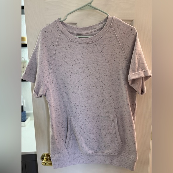 Mono B Speckled Short Sleeve Sweatshirt Pullover Kangaroo Pocket Top Size M NWOT - Picture 3 of 7